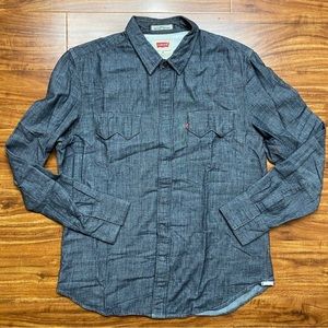 Levi’s Men's Blue Gray Soft Chambray Slim Fit Western Button Down Shirt Size M